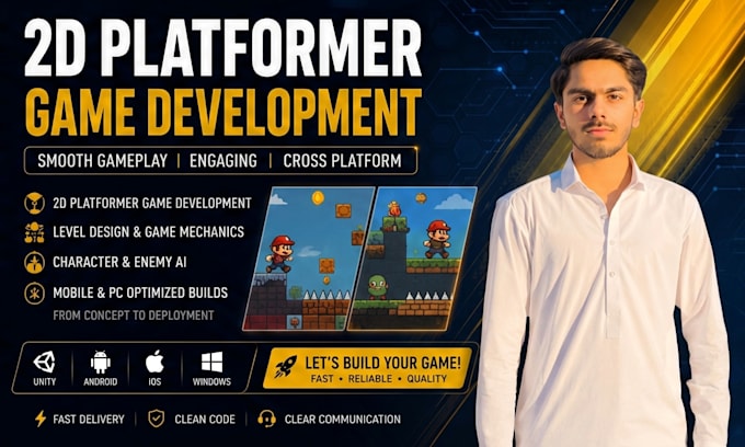 develop a 2d platformer game in unity for mobile and PC