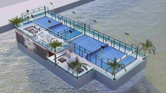 create 3d cgi padel tennis court,soccer court,basketball court,volleyball court