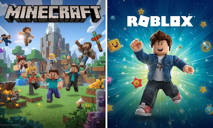 draw a fully illustrated minecraft, roblox or cartoon banner