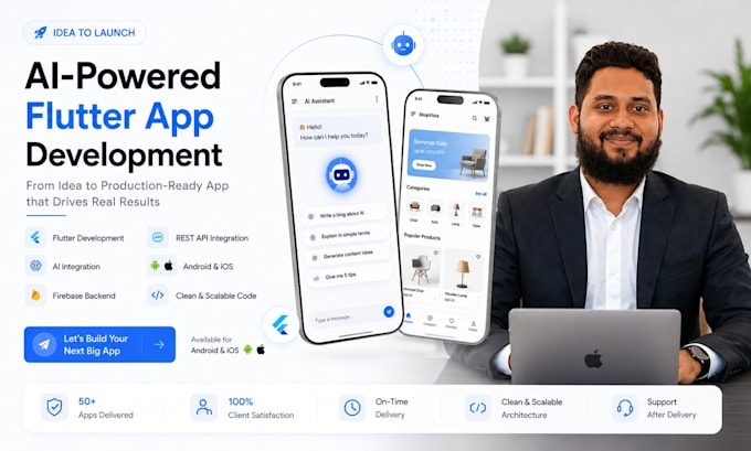 develop flutter mobile app with ai integration for android and ios