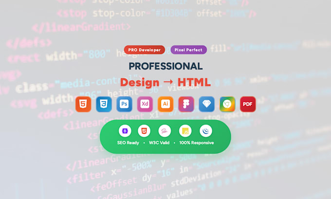 convert any design to responsive HTML ,figma, pdf, xd, ppt, etc