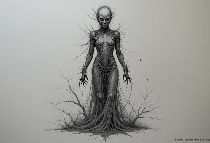 draw dark art illustration with engraving style