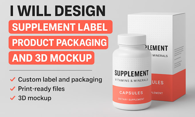 design supplement label, product label design packaging design and 3d mockup