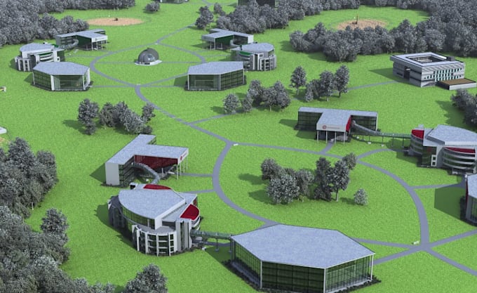 3d virtual campus, university exterior,campus simulator, layout render,landscape