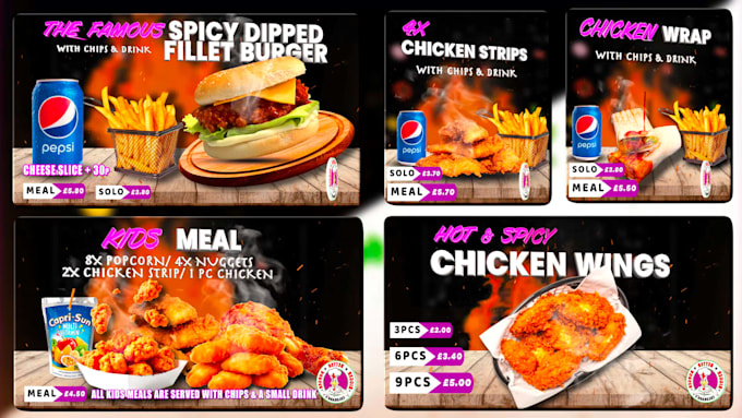 design tv menu, digital menu board or animated tv screen menu