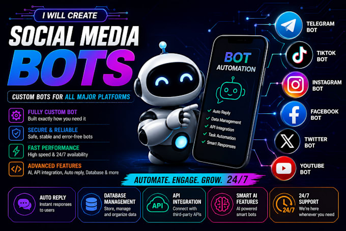 create telegram bot, tiktok bot, instagram bot facebook bot, amazon bot