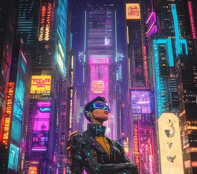 Create a illustration of futuristic cyberpunk city by Justynerancis ...
