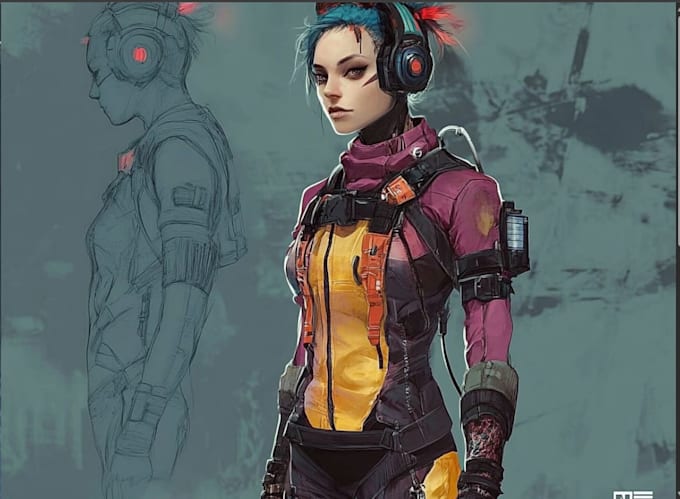 draw cyberpunk character design and scifi illustration