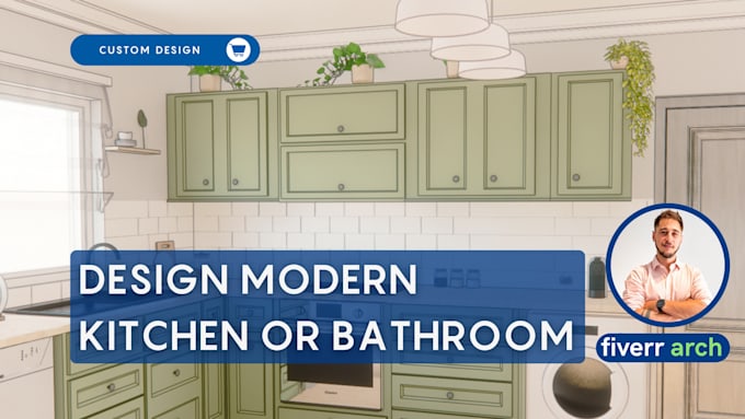 design a modern kitchen or bathroom with  3d renders