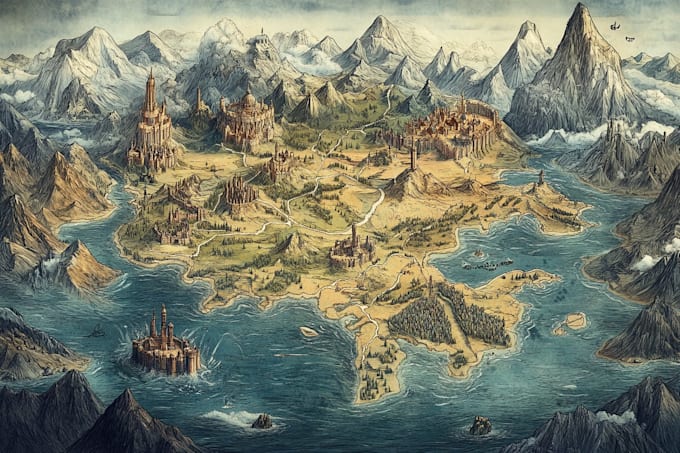 design fantasy map illustration for map