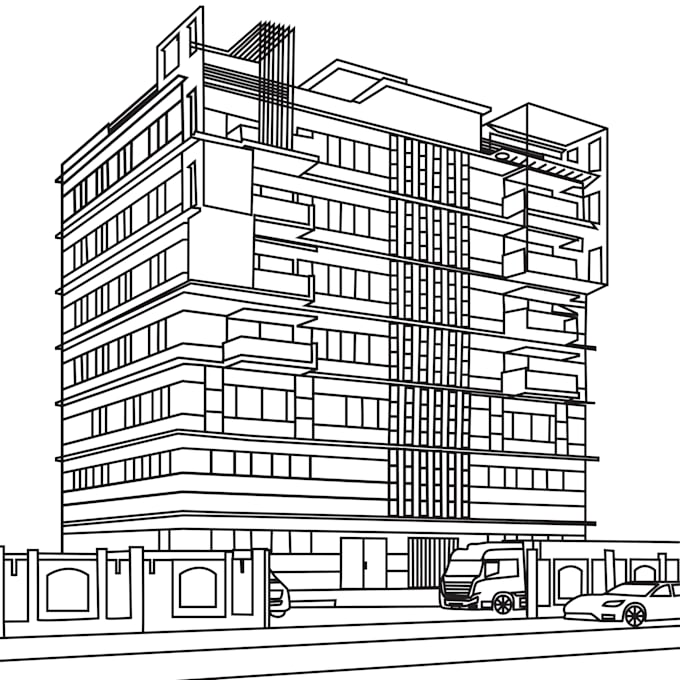 Draw building architecture vector line art illustration by Ria_khatun12 ...