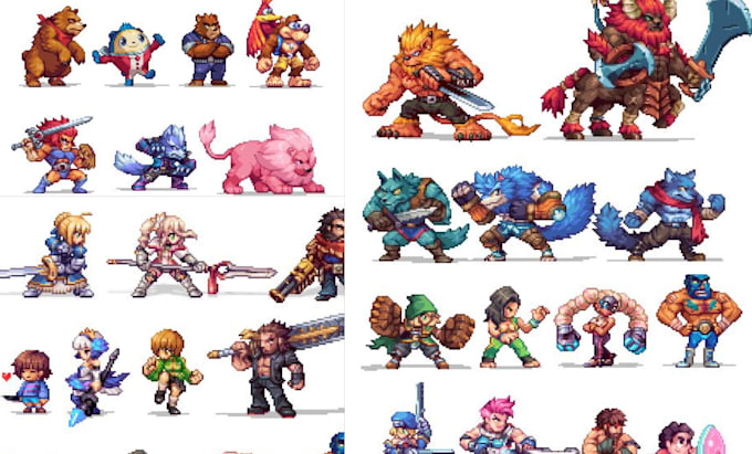isometric pixel art character design, top down, pixel art animation sprite sheet