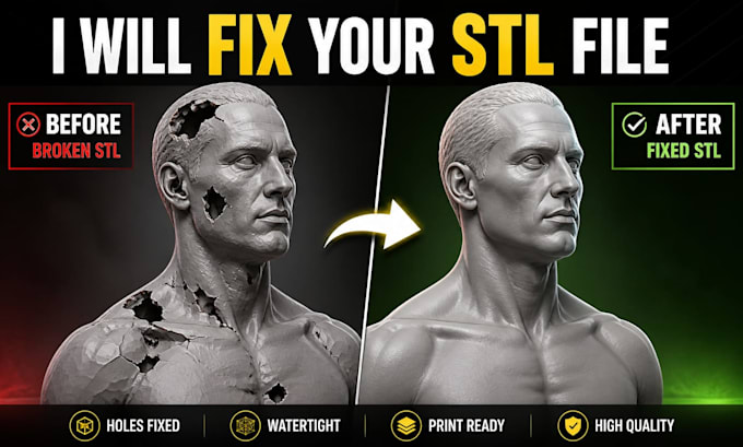 do stl file repair, custom modification for 3d printing, 3d stl model repair