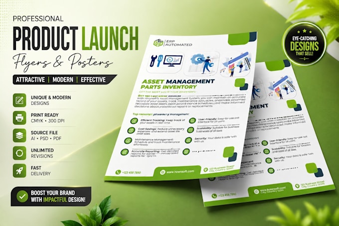 design product launch flyers or promotional posters