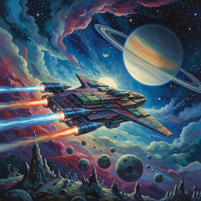 design a spaceship, sci fi illustration and sci fi art