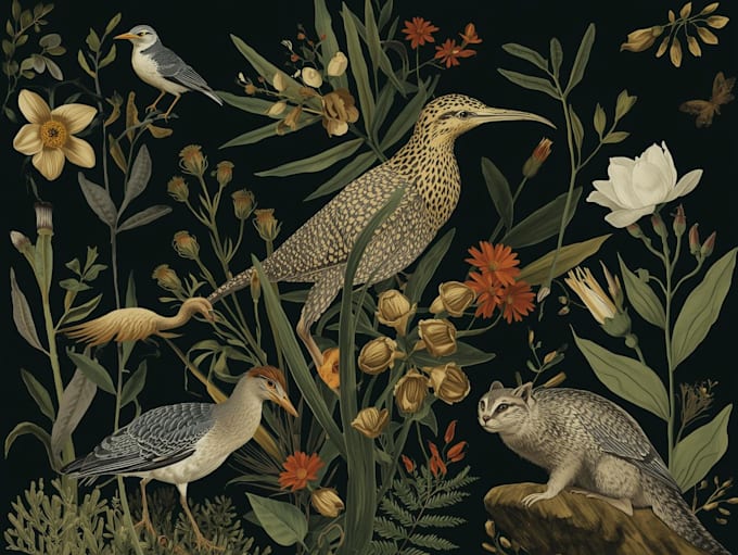 draw an animal and botanical illustration