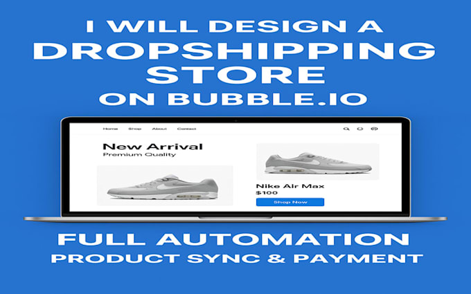 design a dropshipping store with automated product sync and payment on bubble io
