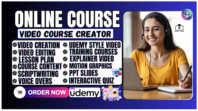 create a professional online video course, explainer video, ppt slide, and quiz