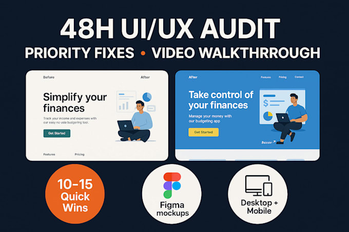 deliver a 48h UI UX audit with mockups, video walkthrough, and quick wins