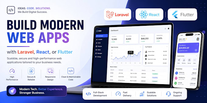 build modern web apps with laravel, react, or flutter
