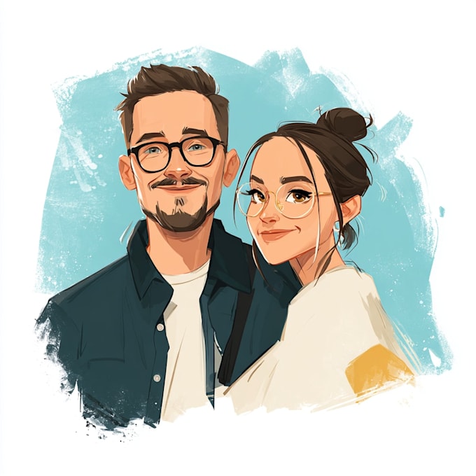 illustrate romantic cute couple portrait