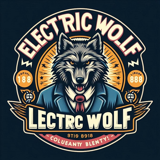 make a create an electric wolf mascot logo with  t shirt design