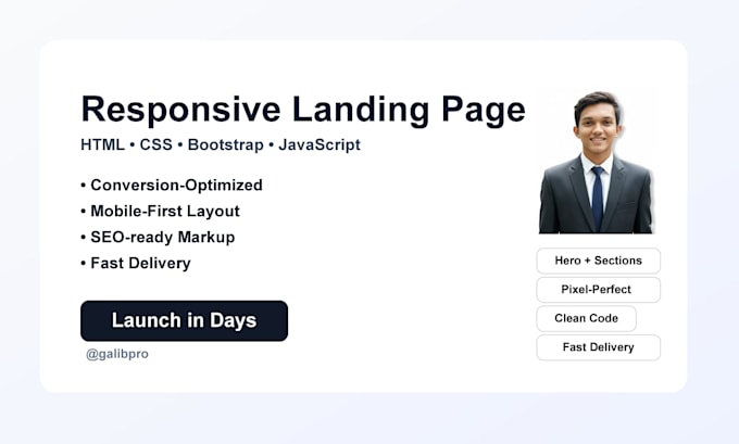 build  responsive landing page HTML CSS bootstrap javascript