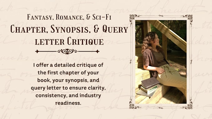 critique your books first chapter, synopsis, and query letter