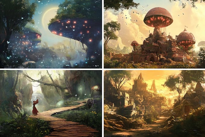 do sci fi horror and fantasy scene concept art illustrations