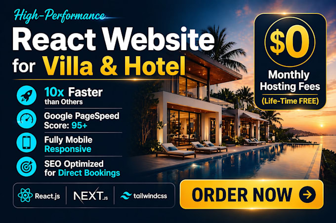 build a high performance react website for your villa, hotel