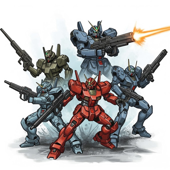 do anime style mecha robot illustrations
