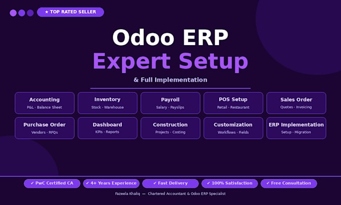 set up odoo erp accounting, inventory, payroll, pos and full implementati