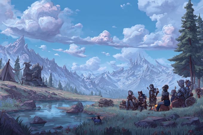 create a fantasy dnd party character illustration