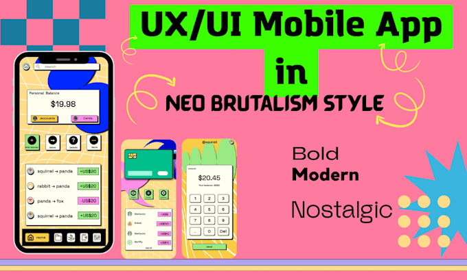 craft unique modern neo brutalism UI design for your app