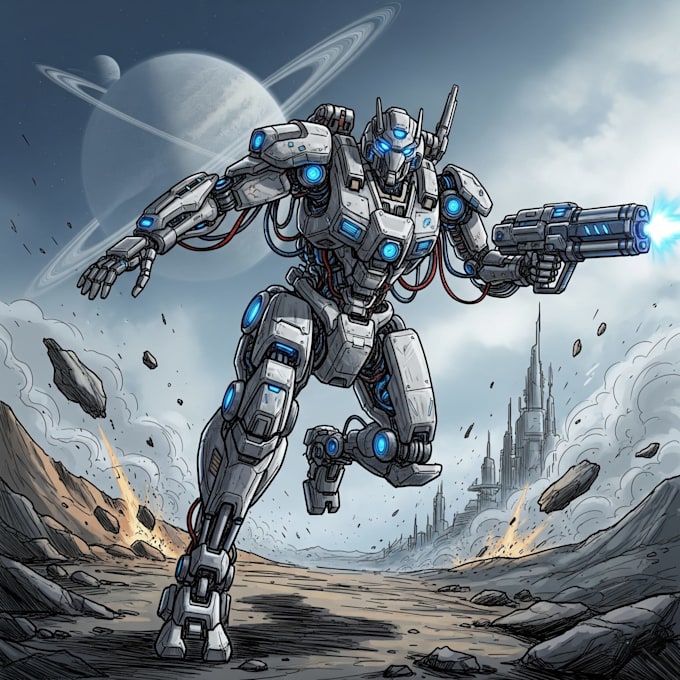 custom futuristic mecha robot character illustration art