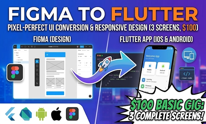 convert figma to flutter ui code for android and ios app