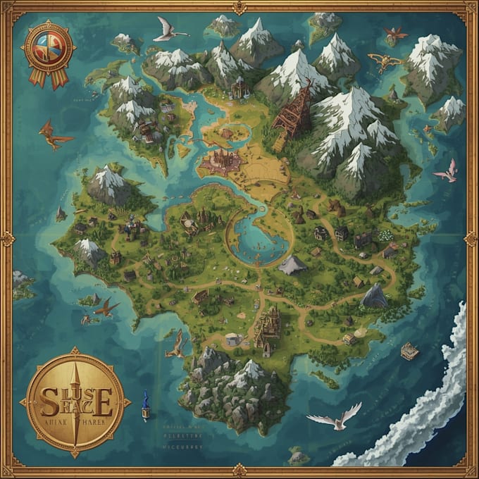 hand draw a fantasy map with digital watercolours