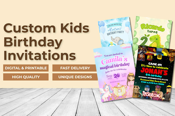 Design a digital and printable party invitation for children by ...