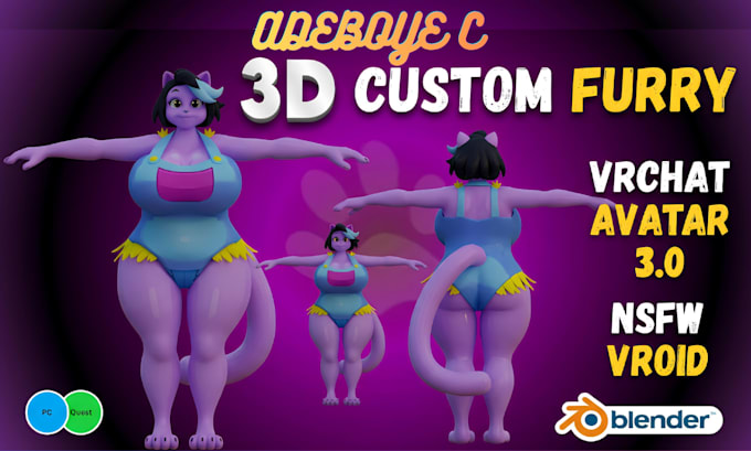 3d vrchat avatar, furry avatar commission nsfw avatar vrc avatar and rigging