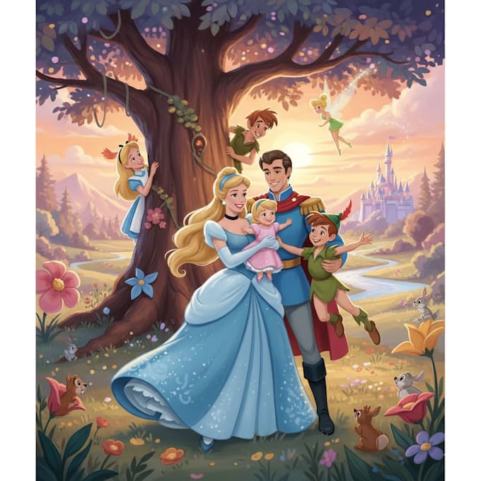 do cartoon disney couple portrait