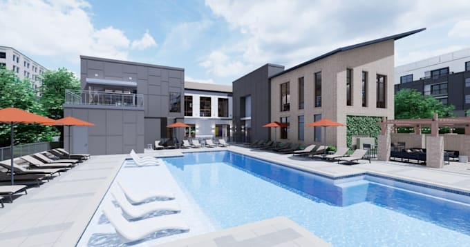 Refurbished 3d residential clubhouse,resort style,outdoor lounge,revit ...