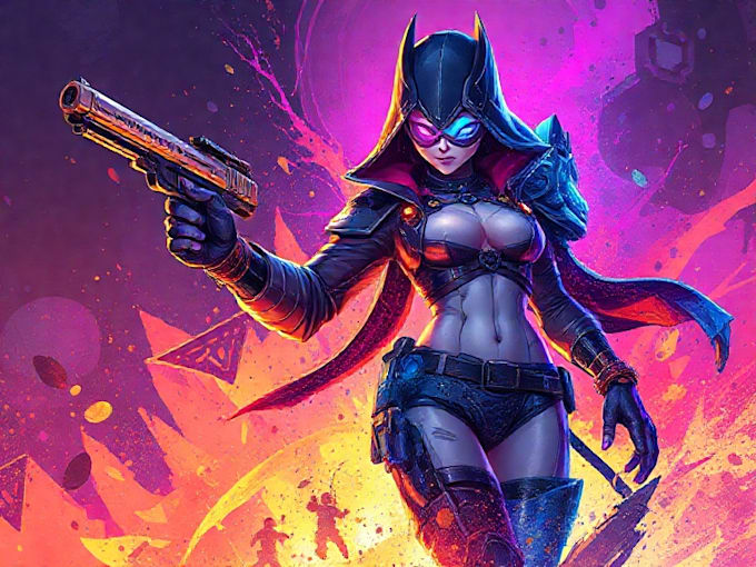 design cyberpunk and fantasy character splash art