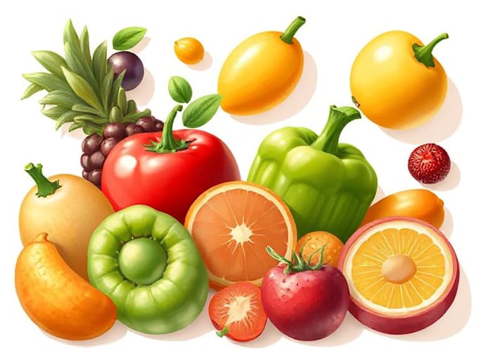 illustrate digitally realistic fruits or veggies