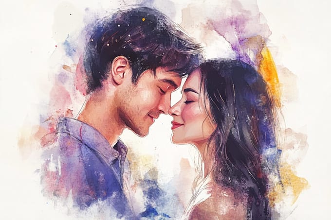 draw a watercolor couple portrait