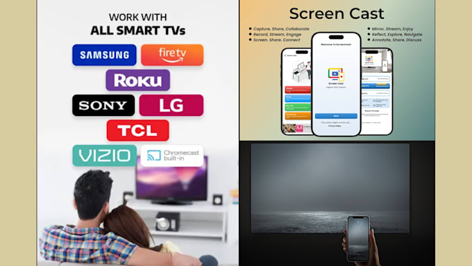 build custom screen mirroring, screen sharing app, casting app for tv and device
