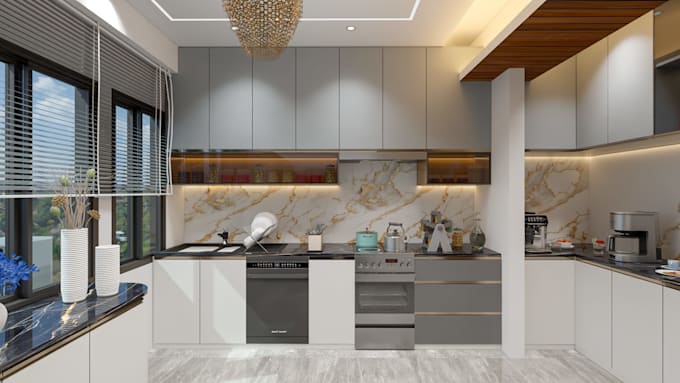 modern kitchen interior design with 3d renders