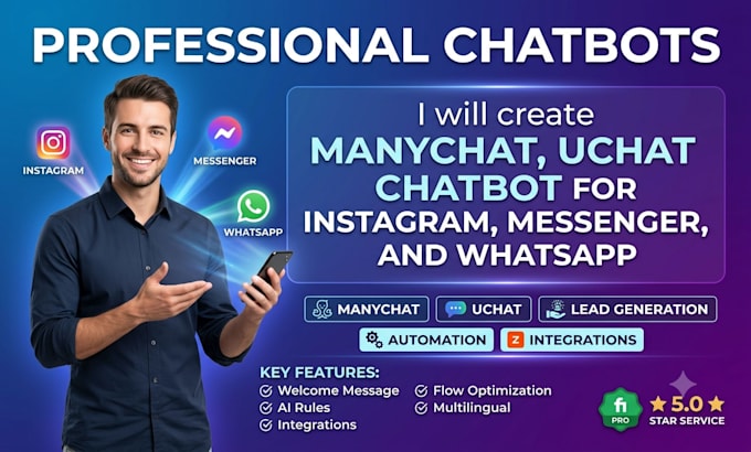 create manychat, uchat chatbot for instagram, messanger, and whatsapp