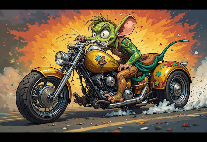 create illustration cartoon car rat fink style
