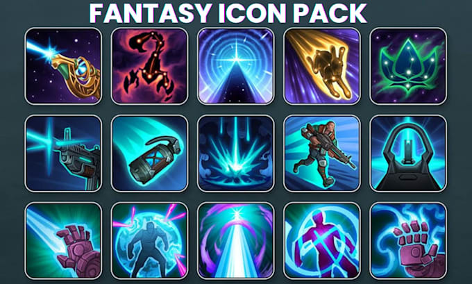 design game art ability and skill icons for rpg, mobile game UI, spells, power