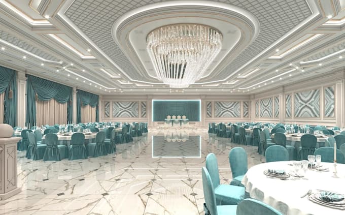 render 3d wedding boutique hall ,drape decoration, event hall arraignment,indoor